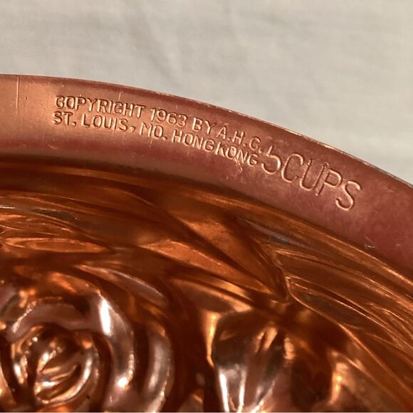 Copper Floral Wall Hanging Dessert Cake Mold 1963 AHG Made in Hong Kong 5 Cups - Picture 6 of 11